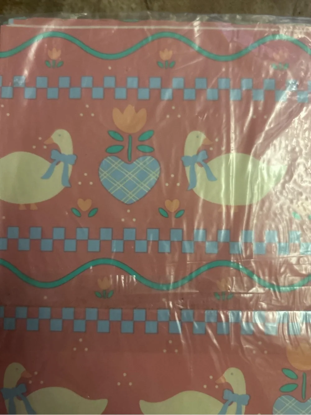 Vintage Ambassador Hallmark Gift Wrap Ducks Hearts Tulips Sealed Package 2 Sheet